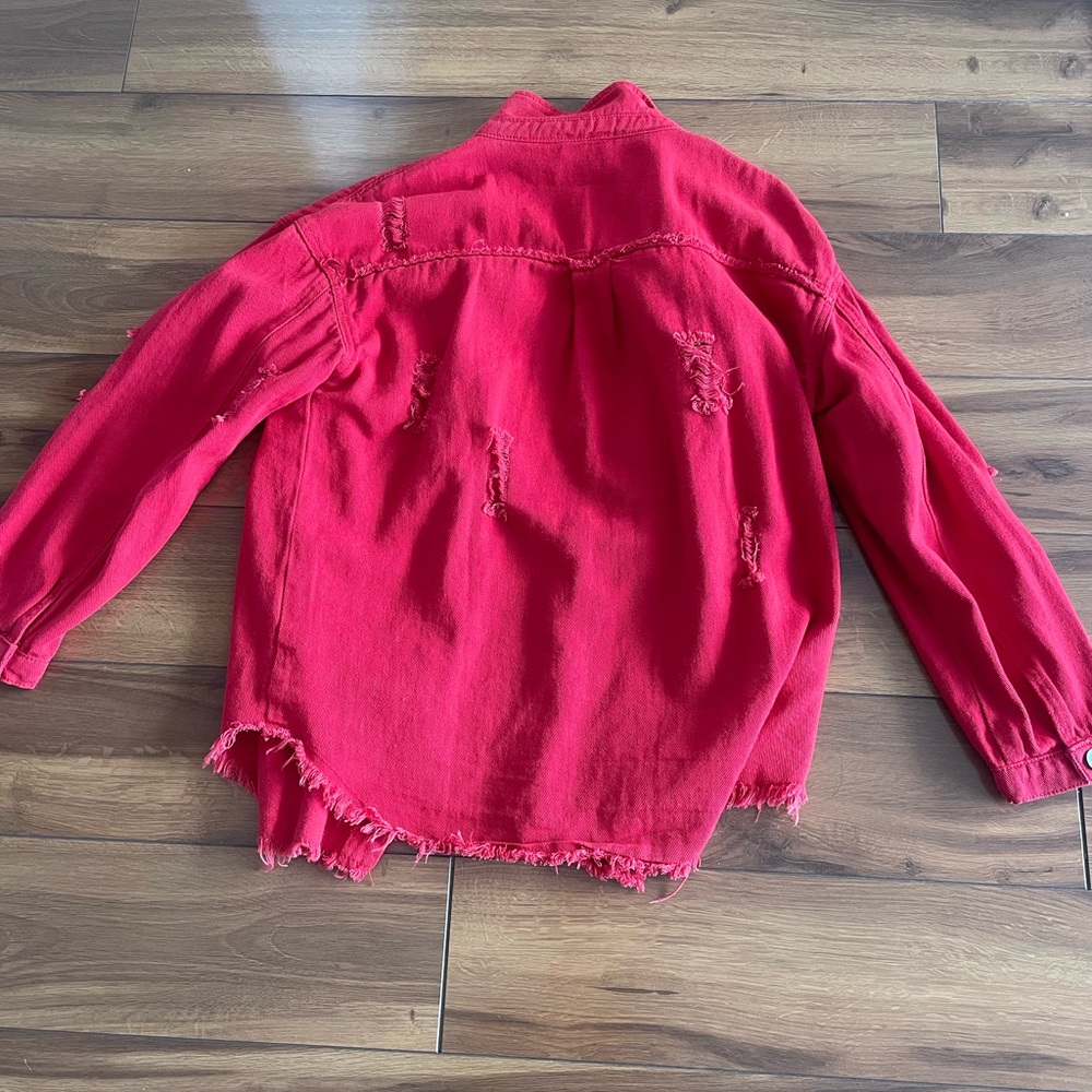 Red Distressed Button-Up Jacket - Picture 4 of 4